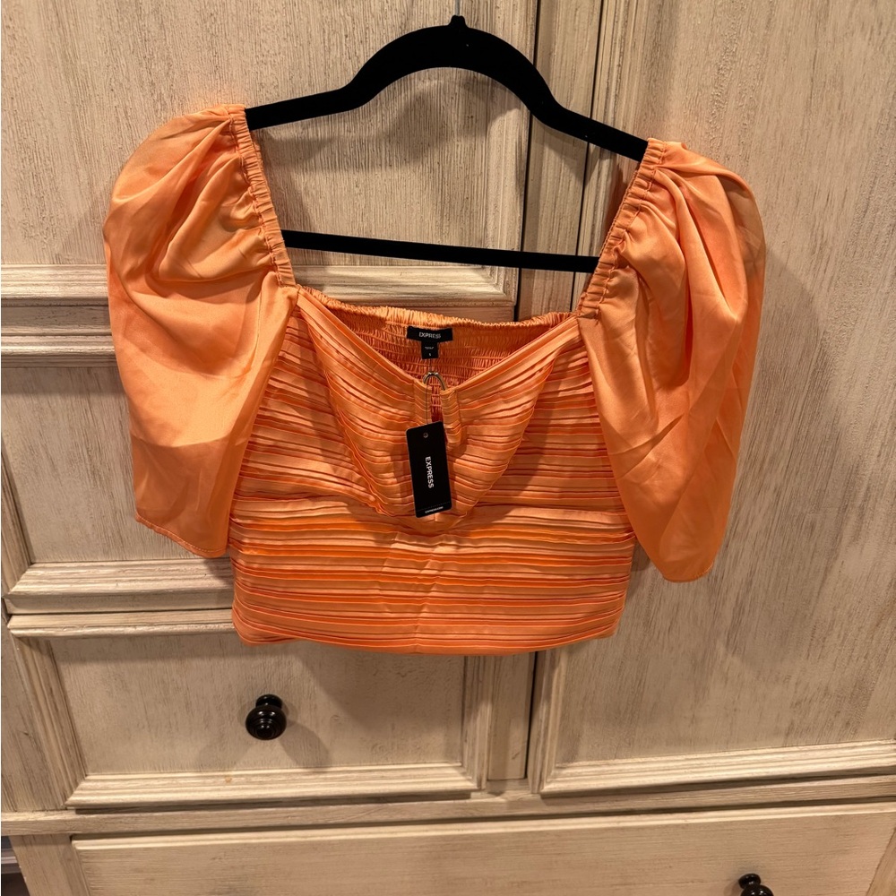Express Women's Orange Puff Sleeve Top